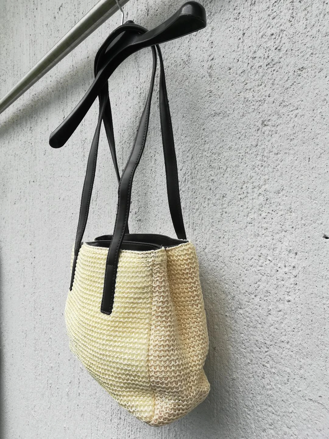 Pequeño bolso bandolera de 2 asas con doble compartimento tipo trenzado, amarillo, paja, nuevo – photo 11